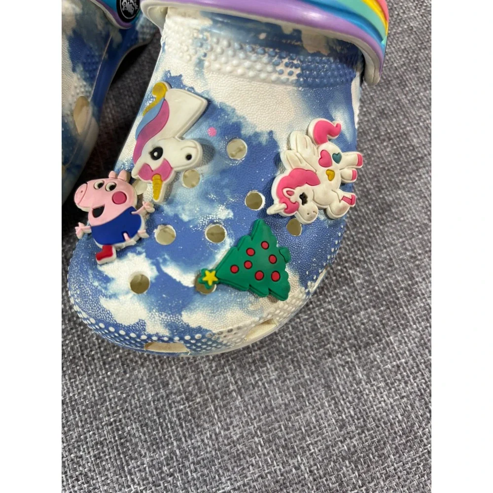 Crocs Kids Blue Cloud Rainbow Clog Shoes Toddler 9 Disney Peppa Jibbitz Charms